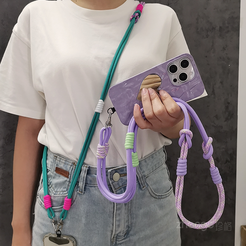 Crossbody Lanyard Neck Strap Case - 携帯電話ストラップ クロスボディ織りストラップ ロング、取り外し可能なリストショート、首掛けスリーインワン、ユニバーサル電話ケース