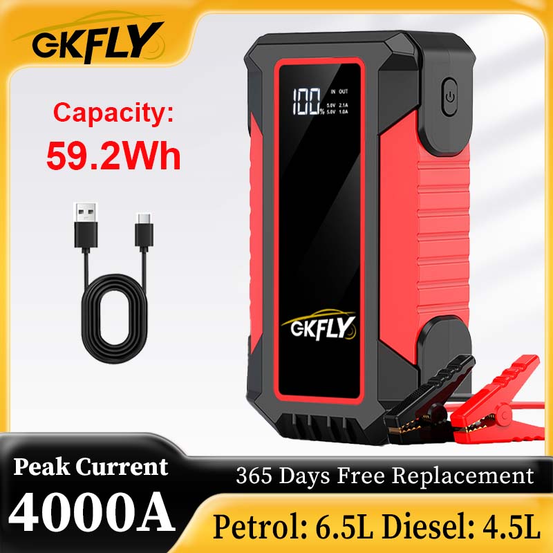 Power Banks - GKGLY ポータブルカージャンプスターター パワーバンク 4000A カーバッテリー充電器 自動車緊急ブースター始動装置