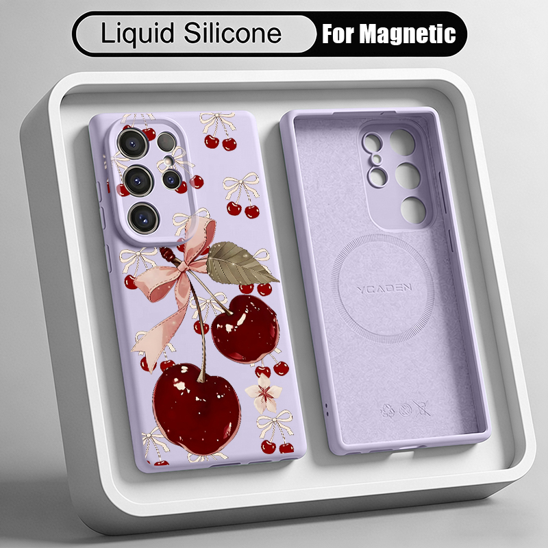 チェリーパターン液体シリコン製スマホケース Samsung  - Liquid Silicone Magnetic Phone Case のレビューと価格