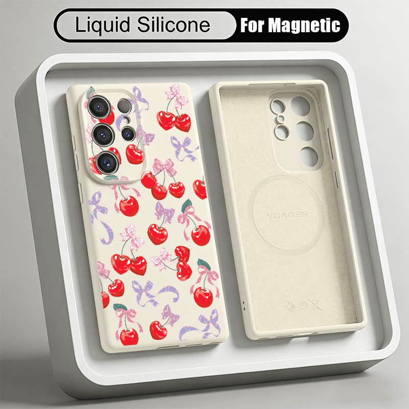 チェリーパターン液体シリコン製スマホケース Samsung  - Liquid Silicone Magnetic Phone Case のレビューと価格